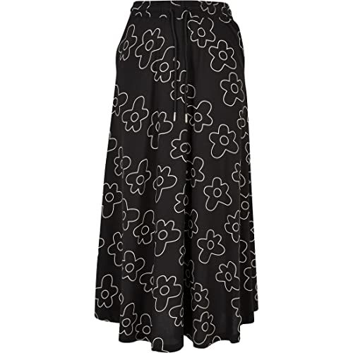 Urban Classics Damska spódnica z wiskozy, długa spódnica z wiskozy, dostępna w wielu kolorach, rozmiary XS - 5XL, czarny kwiat, 3XL