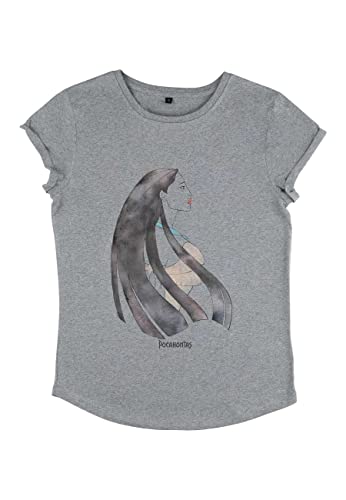 Disney Koszulka damska Pocahontas-Colors of The Wind w Logo Organic Rolled Sleeve T-Shirt, melanżowa szara, S, szary (melange grey), S