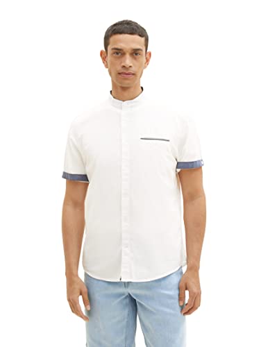 TOM TAILOR Męska koszula z krótkim rękawem z kieszenią na piersi, 10332 – Off White, S