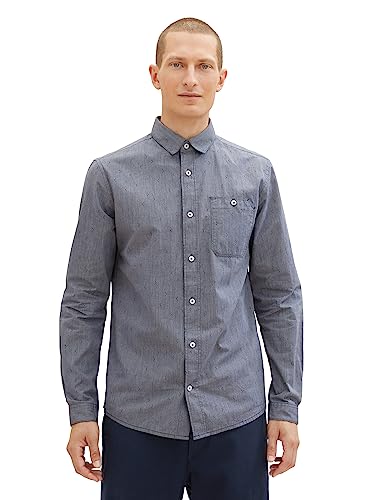 TOM TAILOR Męska koszula slim fit z delikatnymi paskami z bawełny, 32294-navy Dobby Structure, XXL