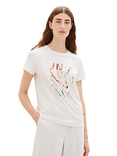 T-shirt damski TOM TAILOR z nadrukiem, 10332-białawy, XL