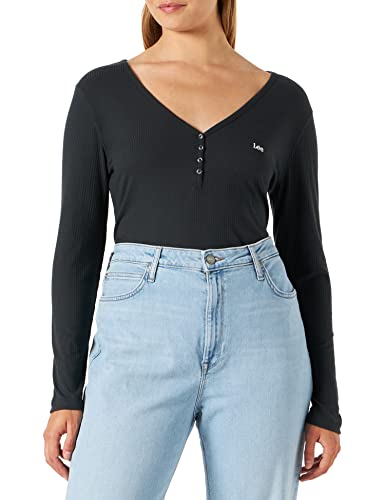 Lee Damska koszulka z długim rękawem Henley, antracyt, XXL