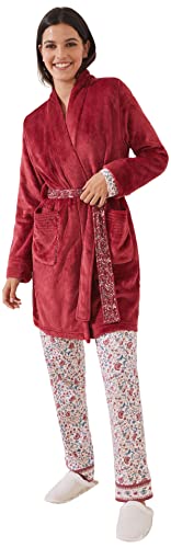 women'secret Damski półpłaszcz w kolorze malinowym z zapięciem krzyżowym z polaru, komfortowy szlafrok poranny i kimono, burgundowy czerwony, XL, czerwony burgund, XL