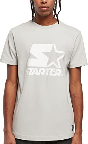 STARTER BLACK LABEL Męski T-shirt z nadrukiem z przodu i na rękawie, naszywka z logo na obszyciu, sportowy okrągły dekolt, wiele kolorów, rozmiar S do XXL, Lightassphalt, L