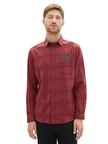 TOM TAILOR Męska koszula o regularnym kroju w kratkę, z kieszenią na piersi, 32220-Burned Bordeaux Red, XXL