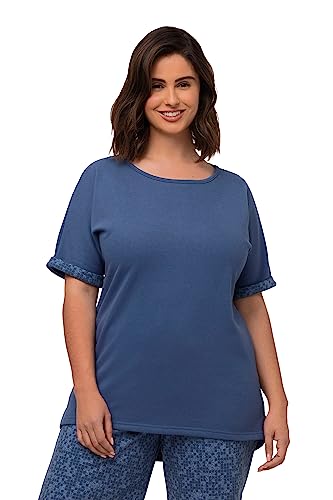 Ulla Popken Damska bluza Loungewear, bardzo miękka, okrągły dekolt, Jasny błękit żeglarski, 42-44 duże rozmiary