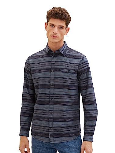 TOM TAILOR Męska koszula o regularnym kroju Chambray z bawełny, 32282-Navy Irregular Cross Stripe, M