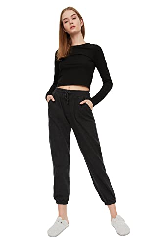 Trendyol Damskie spodnie dresowe Antracyt Saloniki Podstawowy dresy z dzianiny, Antracyt, XS