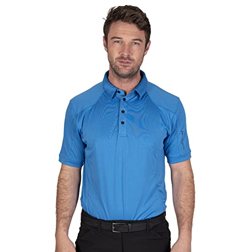 Island Green Golf IGTS1648 męska koszulka polo CoolPass oddychająca odprowadzająca wilgoć jednolity kolor golf koszulka sportowa top, błękitna, rozmiar 3XL
