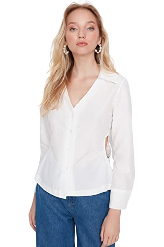 TRENDYOL Damska koszula damska Regular Standard V Neck Woven Shirt, écru, 36
