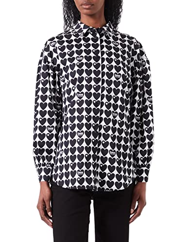 Love Moschino Koszula damska z buffy z długim rękawem, biało-czarna, rozmiar 44, biały/czarny, 44