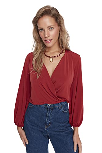 Trendyol Damska damska damska regularna dwurzędowa dzianinowa bluzka koszulowa, czerwona płytka, S, Czerwone płytki, S