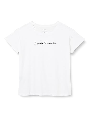 Armani Exchange Koszulka damska Sustainable, Boyfriend Fit, Printed Quote, biały, XL