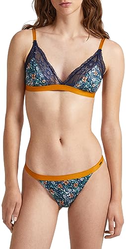 Pepe Jeans Damski biustonosz kwiatowy B, Niebieski (granatowy), M