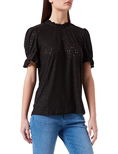Vila Damska koszulka VIKAWA S/S Flounce Top/SU-NOOS, czarna, XS