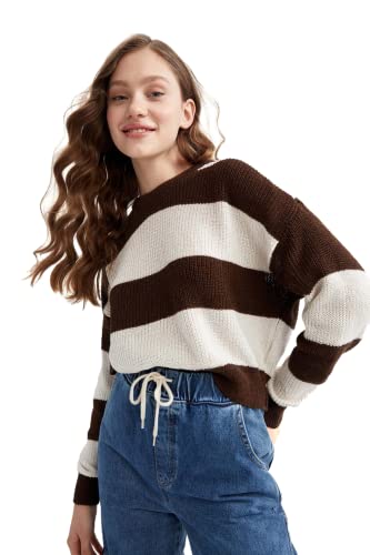 DeFacto Sweter normalny krój dla kobiet - sweter z golfem dla topów damski (brązowy, XL -XXL), brązowy, XL-XXL