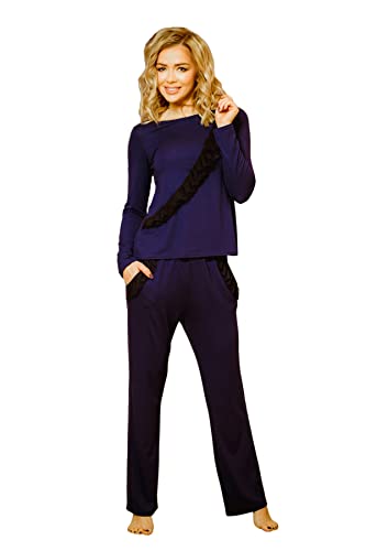 Długi wiskozowy komplet piżama bluzka długie spodnie Kalimo Pangkor, granatowy, L