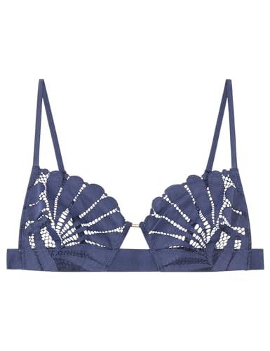 Women'secret Natural Trójkątny Biustonosz Koronka Haft Niebieski, Średni niebieski, 100B