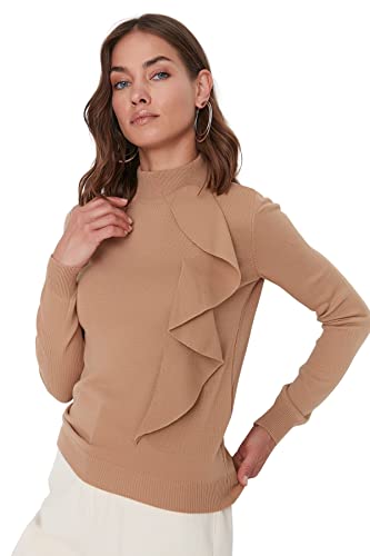 Trendyol Damski sweter z dzianiny z wysokim dekoltem, Wielbłądzi, M
