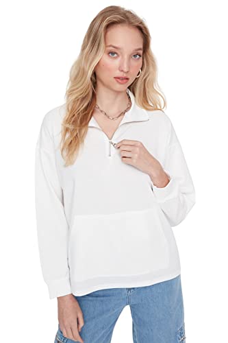 Trendyol Damska bluza polo z okrągłym dekoltem, zwykła, Ecru, XL, Ecru