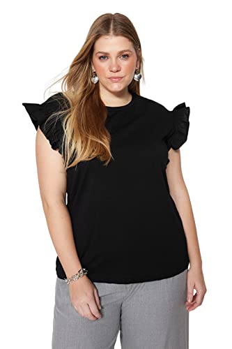 Trendyol Damska koszulka o regularnym kroju z okrągłym dekoltem z dzianiny w dużych rozmiarach, czarna, 3XL, Czarny, 3XL