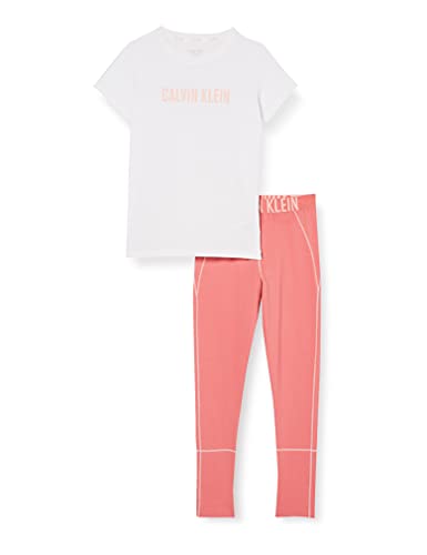 Calvin Klein Dziewczęca dzianina Pj zestaw (Ss+legginsy) piżama, Washedcherry/W/Pvhwhite, 8 Lata
