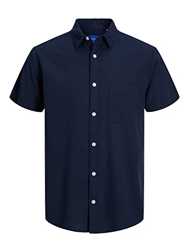 JACK & JONES Męska koszula z krótkim rękawem len, granatowy blezer, XL