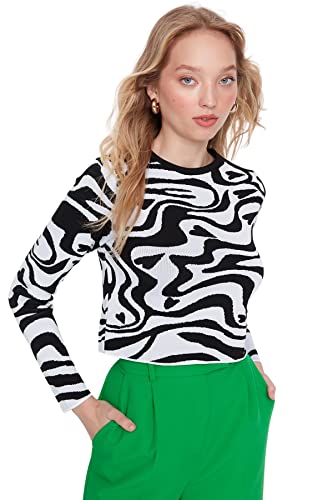Trendyol Damska bluza z okrągłym dekoltem z nadrukiem zwierzęcym, Ecru, M, Ecru
