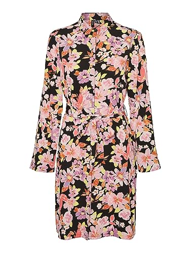 VERO MODA Damska sukienka koszulowa VMLUCIA LS ABK Shirt Dress WVN CUR, Czarny/Aop: lala, 48