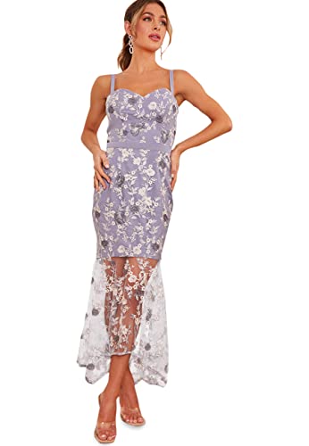 Chi Chi London Damska haftowana koronkowa sukienka bodycon z motywem peplum w kolorze niebieskim koktajlu, NIEBIESKI, 38