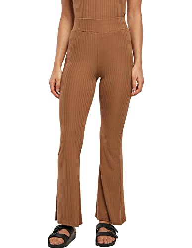 Urban Classics Damskie legginsy z wysokim stanem, prążkowane, spodnie materiałowe dla kobiet z szerokim zakończeniem nogawek, w 2 kolorach, rozmiary XS - 5XL, Darktaupe, XXL
