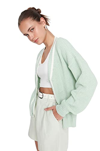 Trendyol Damski zwykły standardowy standardowy kardigan z dekoltem w serek zielony, ZIELONY, S