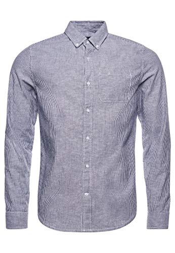 Superdry Koszula męska z długim rękawem, Navy Stripe, XXL