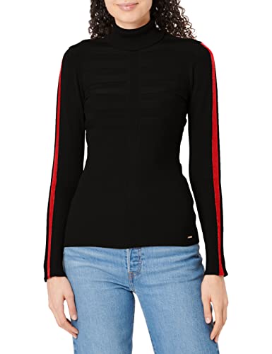 Morgan Sweter damski Pull Col Roulé Bande Couleur Manche Mentoi, Czarny Czerwony, M Wysoki