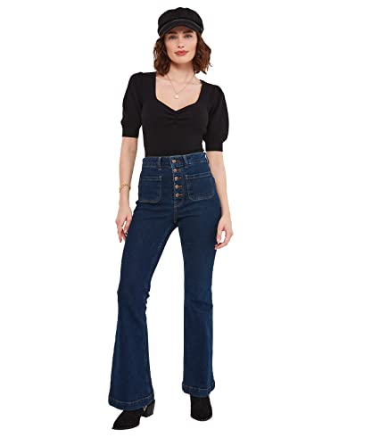 Joe Browns Damski prosty przycięty dekolt Sweetheart Dopasowany dzianinowy top z bufiastymi rękawami, czarny, 10, Czarny, 36