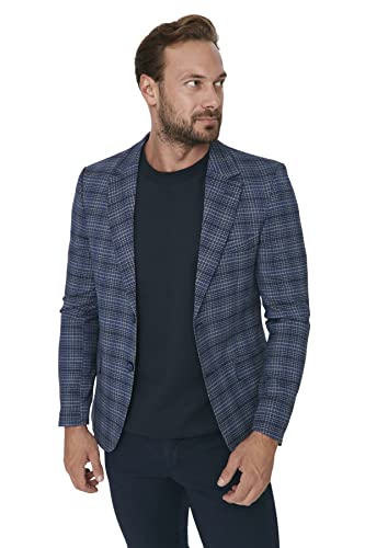 Trendyol Męski płaszcz z klapą w paski, indygo, 56, Indygo