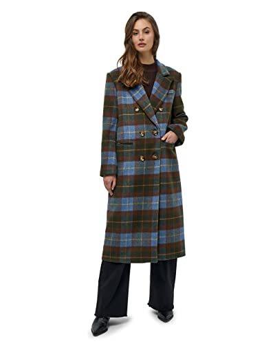 Minus Damski płaszcz wełniany Tilja, 9449C Ocean Green Checked, 34