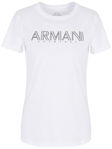 Armani Exchange Damska koszulka bawełniana z dżerseju, dopasowane, logo, biały, XL