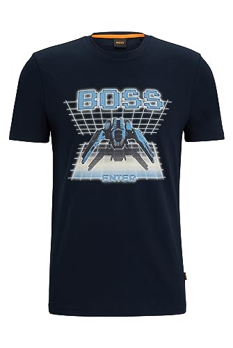 BOSS TeEnter T-shirt męski z bawełnianego dżerseju z sezonowym logo, Dark Blue404, S