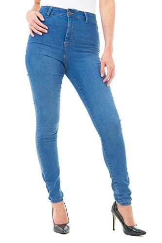 M17 Damskie spodnie jeansowe z wysokim stanem Skinny Fit Casual bawełniane spodnie z kieszeniami, Średnie pranie, 38