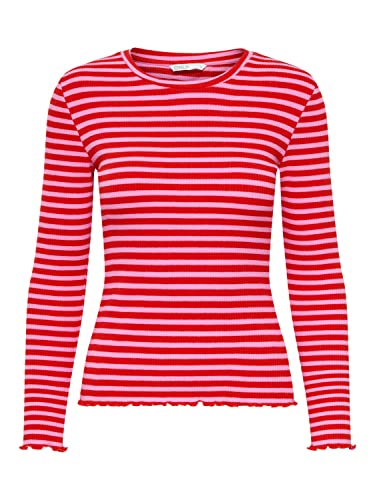 ONLY Damski top Onlvanessa L/S w paski JRS Noos, Fuksja Pink/High Risk Red Stripes, XXS