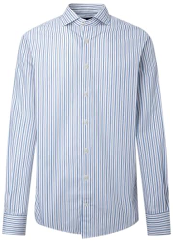 Hackett London Męska koszula SLUB Mel Stripes Button Down Shirt, biała/niebieska, M