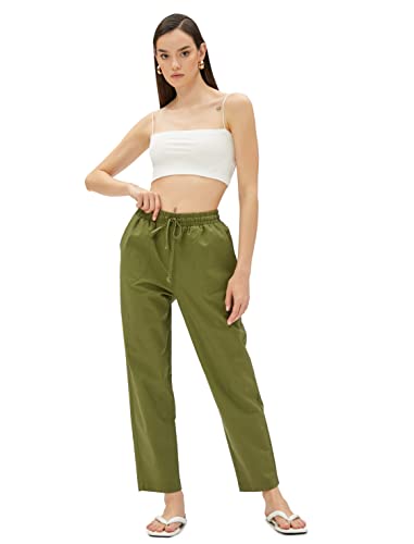 Koton Damskie spodnie z linen Mix Drawstring Pants, khaki (878), 38