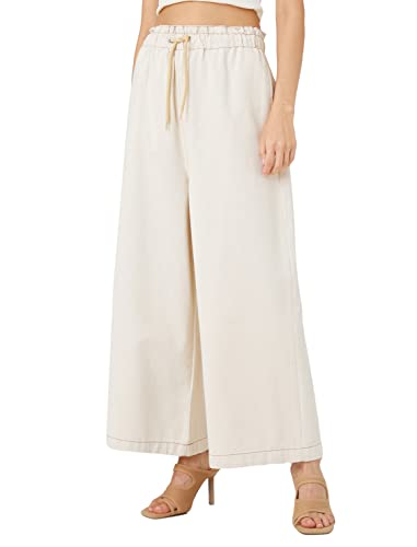 Koton Damskie spodnie jeansowe z elastyczną talią z szerokimi nogawkami - Sandra Jean, Off White (001), 34