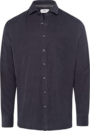 BRAX Męska koszula w stylu Harold U Corduroy nowoczesna koszula sztruksowa, antracytowa, M