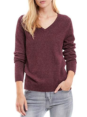 Vila Damski sweter z dzianiny z dekoltem w serek, Fioletowy (Winetasting Detail:melange), XS