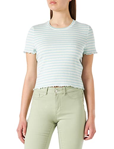 VERO MODA Damska koszulka Vmvio Ss Stripe Crop Top Noos, Brook Green/Stripes:blue Bell/Snow White - Bea, M