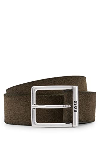 BOSS Męski pasek Rudy-Sd Sz35 Zamszowy skórzany z kwadratową klamrą z grawerowanym logo, zielony, 90