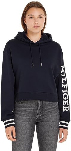 Tommy Hilfiger Damska bluza z kapturem REG MONOTYPE SLV Crop, pustynne niebo, L, Pustynne niebo