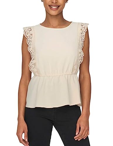 ONLY Damski Onlmette SL Lace WVN Top, Sandshell, M, Sandshell, M